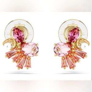 Swarovski Gema Clip Earrings - Pink Floral Mixed Cuts, Gold-tone Plated
